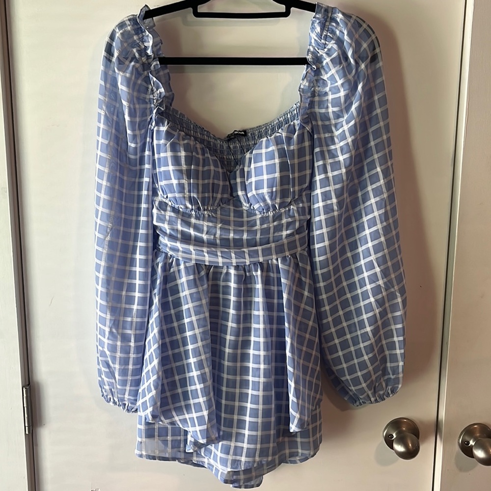 Blue gingham romper